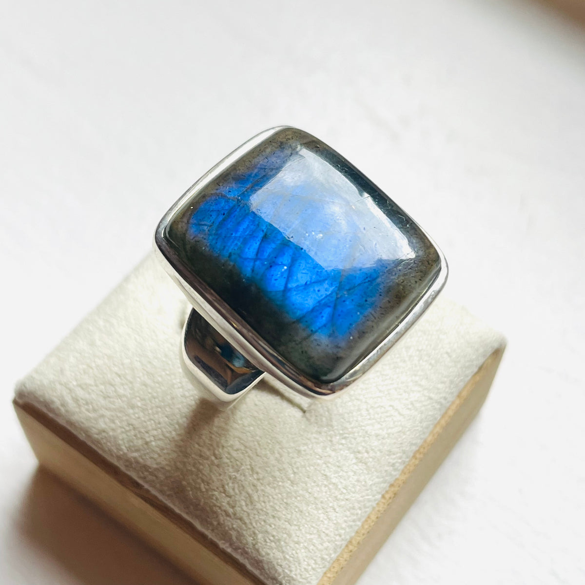 Labradorite Polished Square Ring #1 - US 9.5