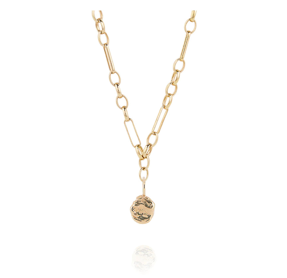 Amy Russell Taylor - Stirling Silver SMALL MOLTEN CORAL ROCK NECKLACE - LARGE LINK CHAIN