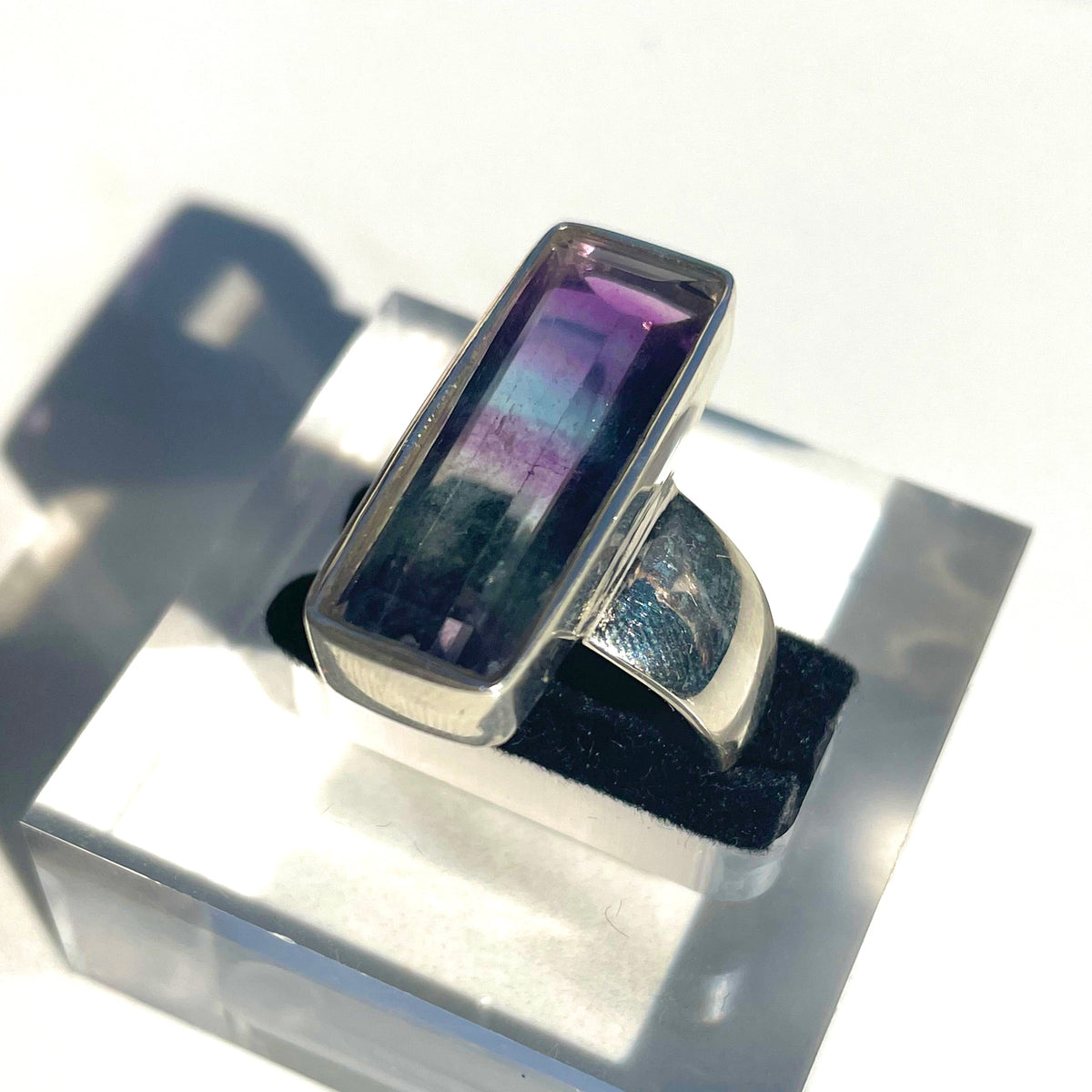 Fluorite Long Emerald Cut Ring - US 8.5