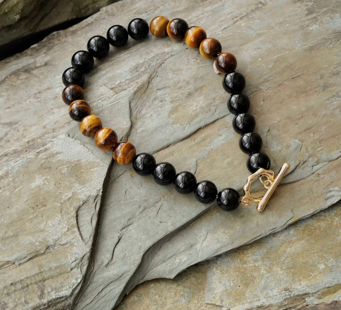Xander Kostroma - Men’s Bracelet Tiger’s Eye and Black Onyx