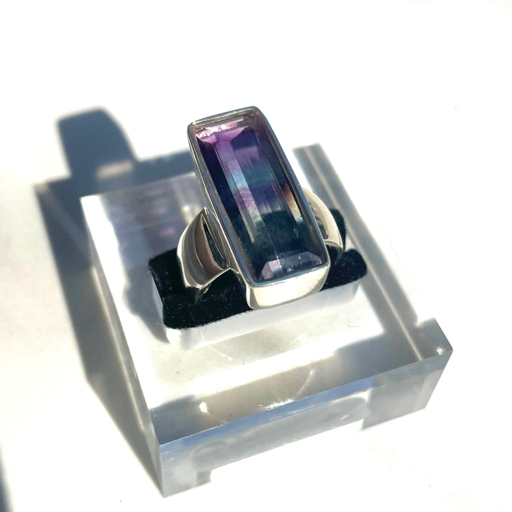 Fluorite Long Emerald Cut Ring - US 8.5