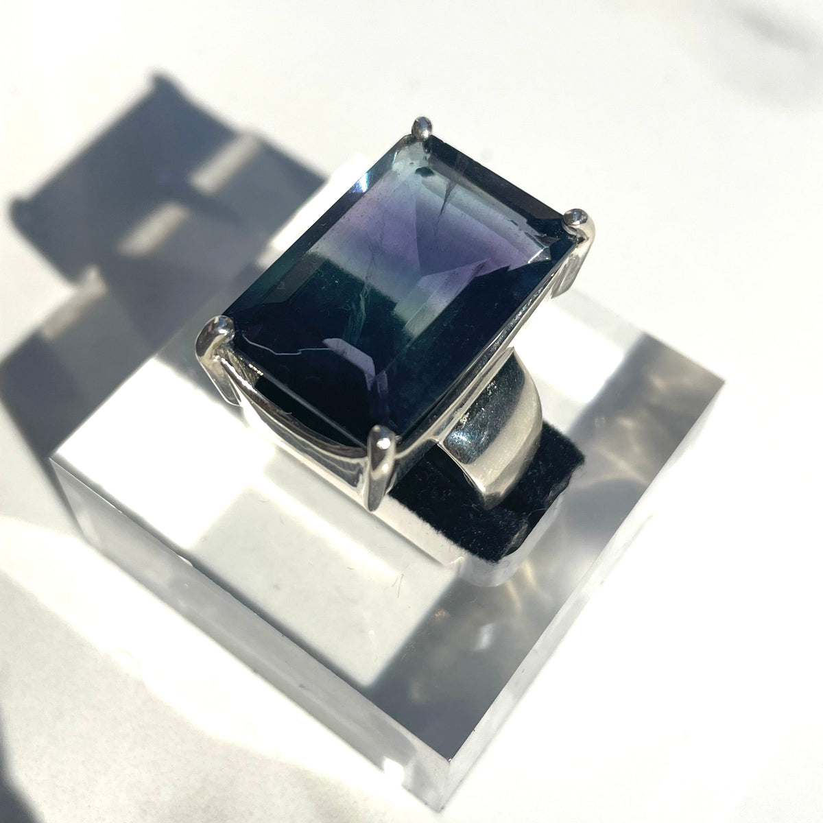 Fluorite Large Emerald Cut Ring - US 9