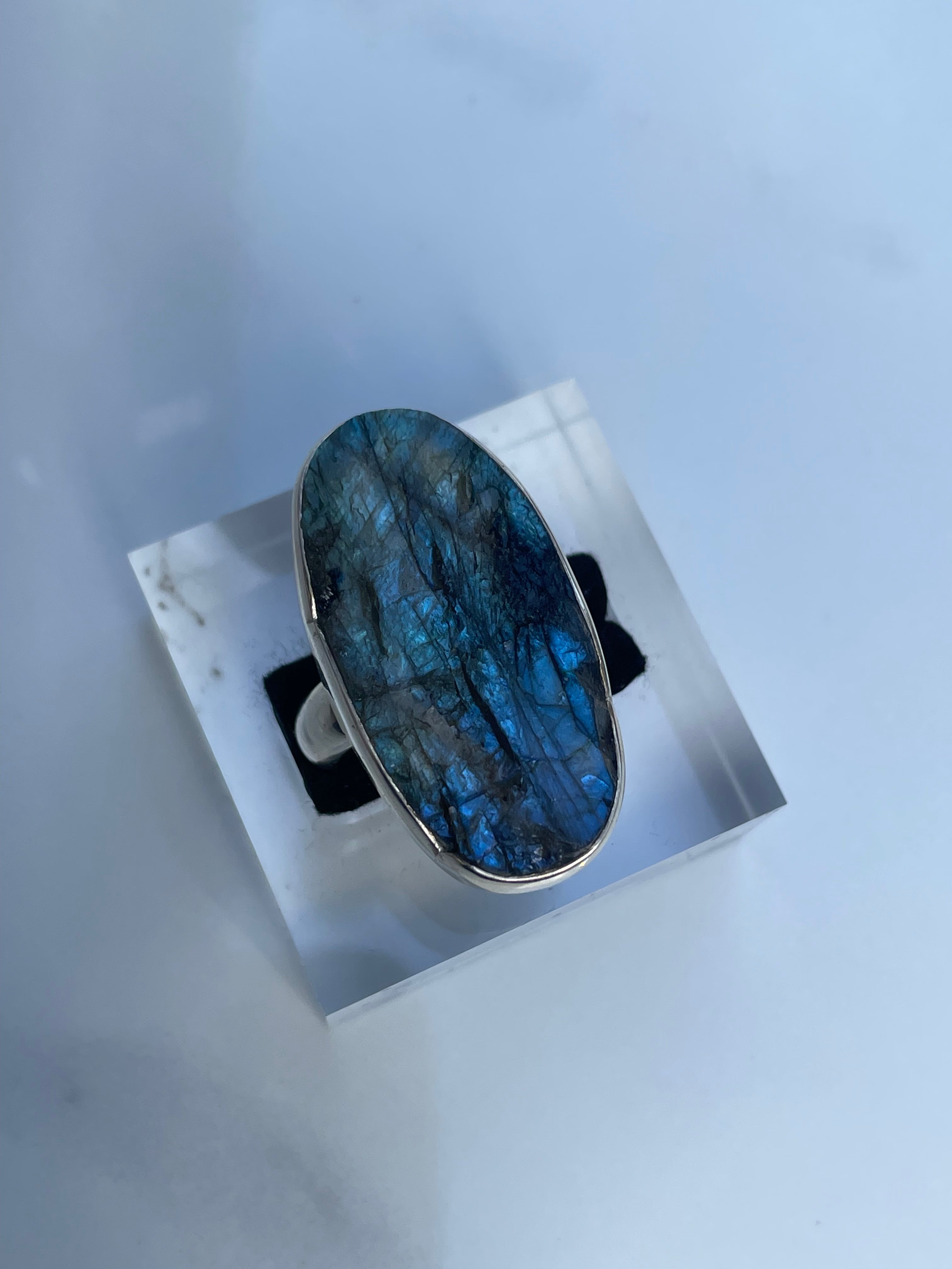 Labradorite Rough Long Oval Ring - US 8