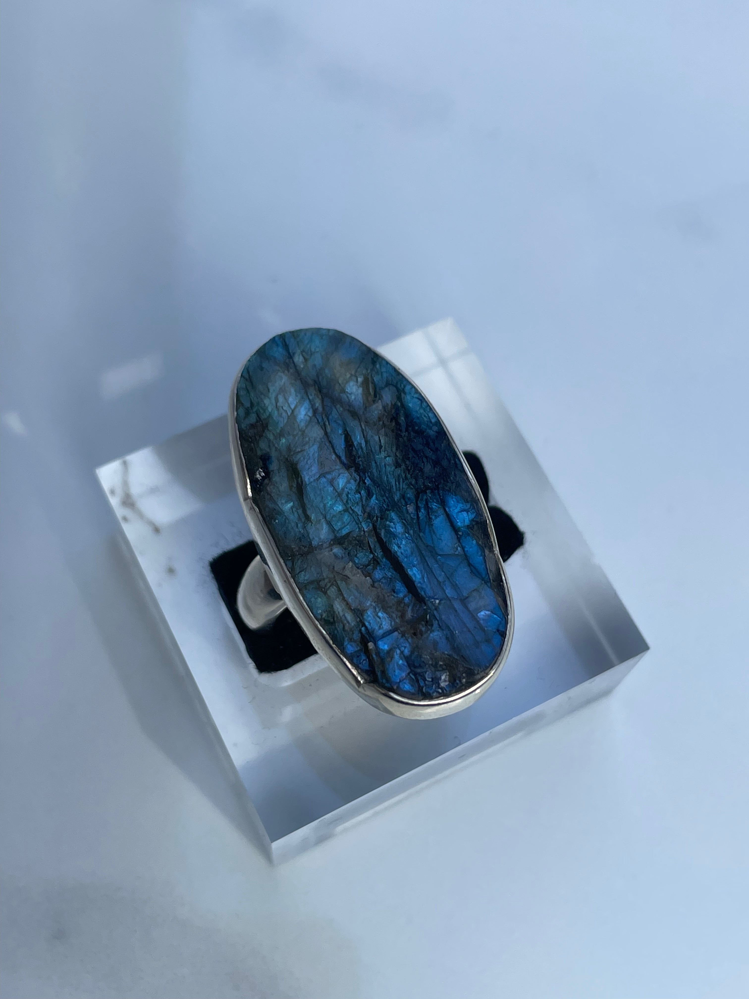 Labradorite Rough Long Oval Ring - US 8
