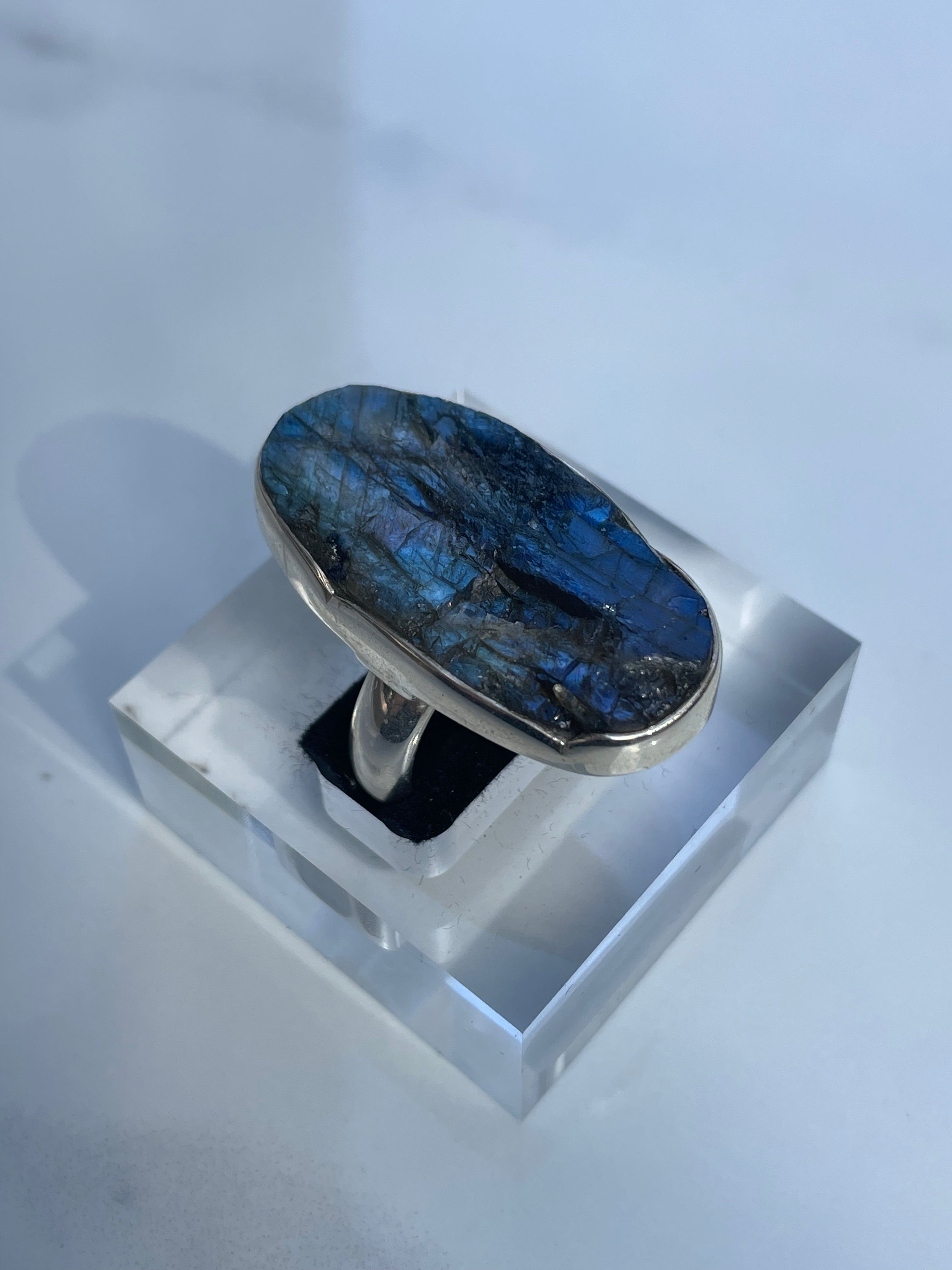Labradorite Rough Long Oval Ring - US 8