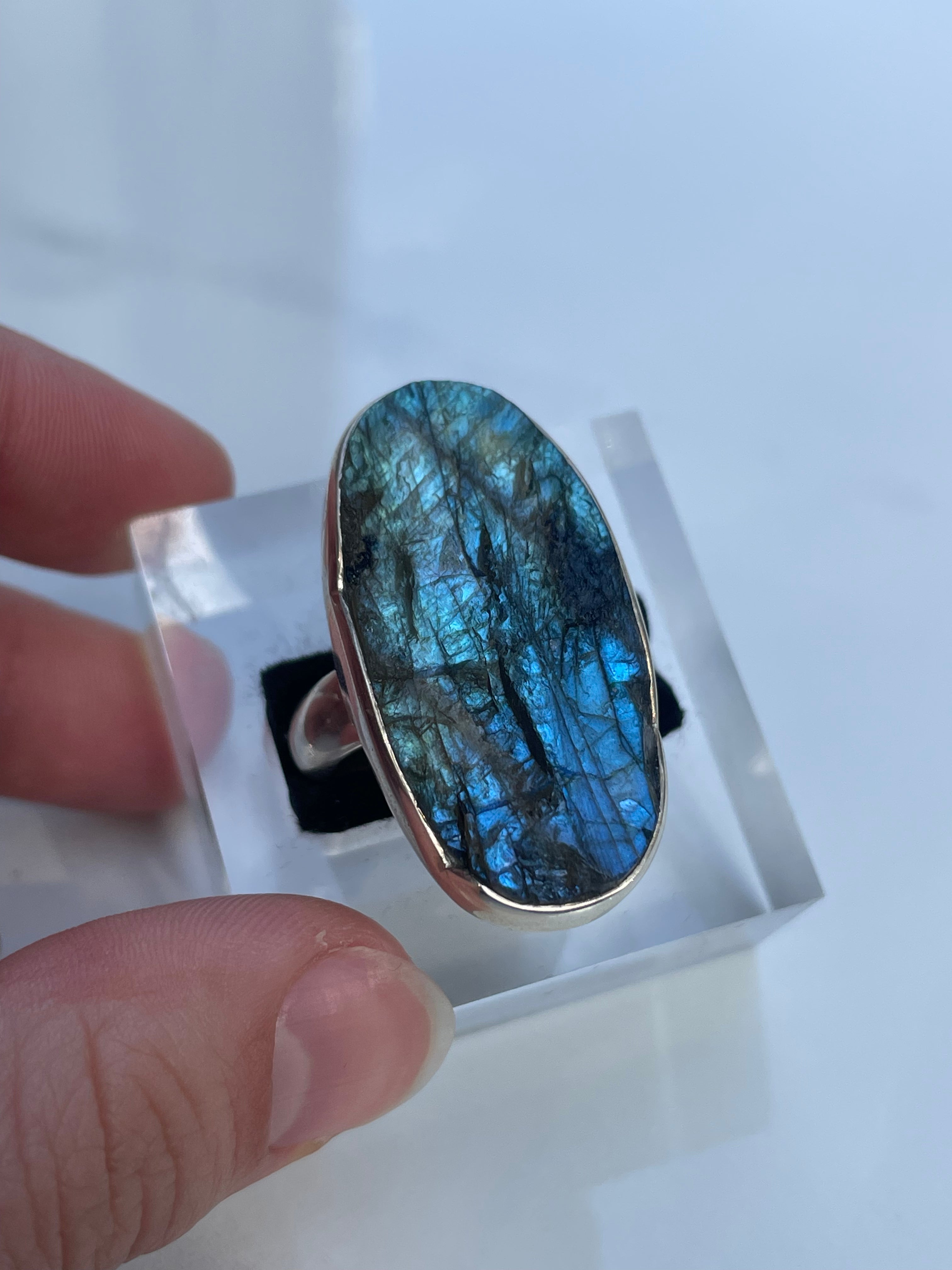 Labradorite Rough Long Oval Ring - US 8